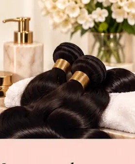 Bundle revamp — bundles resting on marble with gold accents