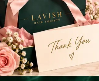 Lavish Hair Society gift box with a thank-you card